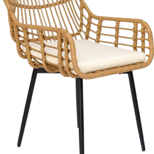 Spisebordsstol Nordlys Furniture Hanoi natur rattan fletstol med polstret sæde og sorte metalben H85ÃB55ÃD47